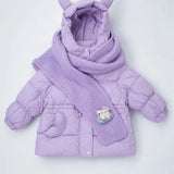 LSB Purple Cat Glitter Quilted Hooded Winter Jacket with Muffler for Kids
