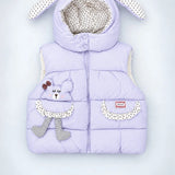 LSB Purple Polka Dots Cute Character-Themed Quilted Hooded Sleeveless Winter Jacket for Kids