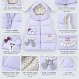 LSB Purple Polka Dots Cute Character-Themed Quilted Hooded Sleeveless Winter Jacket for Kids