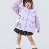 LSB Purple Polka Dots Cute Character-Themed Quilted Hooded Sleeveless Winter Jacket for Kids