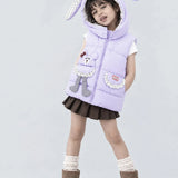 LSB Purple Polka Dots Cute Character-Themed Quilted Hooded Sleeveless Winter Jacket for Kids