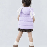 LSB Purple Polka Dots Cute Character-Themed Quilted Hooded Sleeveless Winter Jacket for Kids
