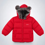 LSB Red Bear-Ear Faux-Fur Hooded Quilted Winter Jacket for Kids