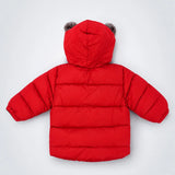 LSB Red Bear-Ear Faux-Fur Hooded Quilted Winter Jacket for Kids