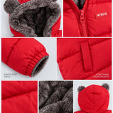 LSB Red Bear-Ear Faux-Fur Hooded Quilted Winter Jacket for Kids