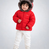 LSB Red Bear-Ear Faux-Fur Hooded Quilted Winter Jacket for Kids