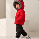 LSB Red Bear-Ear Faux-Fur Hooded Quilted Winter Jacket for Kids
