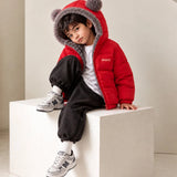 LSB Red Bear-Ear Faux-Fur Hooded Quilted Winter Jacket for Kids