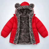 LSB Red Bear-Ear Faux-Fur Hooded Quilted Winter Jacket for Kids