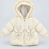 LSB Pastel Yellow Butterfly Heart Quilted Hooded Winter Jacket for Kids