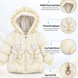 LSB Pastel Yellow Butterfly Heart Quilted Hooded Winter Jacket for Kids