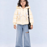 LSB Pastel Yellow Butterfly Heart Quilted Hooded Winter Jacket for Kids