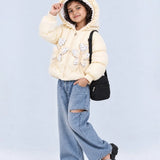 LSB Pastel Yellow Butterfly Heart Quilted Hooded Winter Jacket for Kids