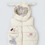 LSB Yellow Polka Dots Cute Character-Themed Quilted Hooded Sleeveless Winter Jacket for Kids