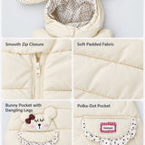 LSB Yellow Polka Dots Cute Character-Themed Quilted Hooded Sleeveless Winter Jacket for Kids