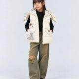 LSB Yellow Polka Dots Cute Character-Themed Quilted Hooded Sleeveless Winter Jacket for Kids