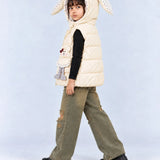 LSB Yellow Polka Dots Cute Character-Themed Quilted Hooded Sleeveless Winter Jacket for Kids