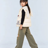 LSB Yellow Polka Dots Cute Character-Themed Quilted Hooded Sleeveless Winter Jacket for Kids