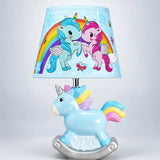 LSB Blue ceramic Rocking Unicorn side Bed Table Lamp, Kids Room Decor