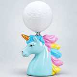 LSB Blue ceramic Unicorn Moon, side Bed Table Lamp, Kids Room Decor