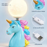LSB Blue ceramic Unicorn Moon, side Bed Table Lamp, Kids Room Decor