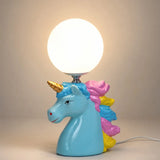 LSB Blue ceramic Unicorn Moon, side Bed Table Lamp, Kids Room Decor