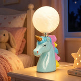 LSB Blue ceramic Unicorn Moon, side Bed Table Lamp, Kids Room Decor