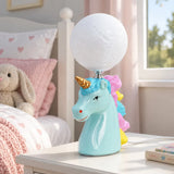 LSB Blue ceramic Unicorn Moon, side Bed Table Lamp, Kids Room Decor