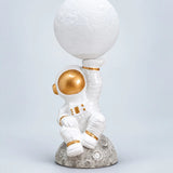 LSB Golden Astronaut Holding Moon, side Bed Table Lamp, Kids Room Decor