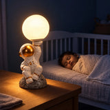 LSB Golden Astronaut Holding Moon, side Bed Table Lamp, Kids Room Decor