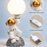 LSB Golden Astronaut Holding Moon, side Bed Table Lamp, Kids Room Decor