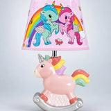 LSB Pink ceramic Rocking Unicorn side Bed Table Lamp, Kids Room Decor