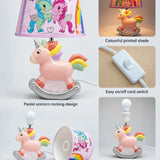 LSB Pink ceramic Rocking Unicorn side Bed Table Lamp, Kids Room Decor