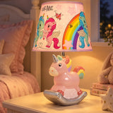 LSB Pink ceramic Rocking Unicorn side Bed Table Lamp, Kids Room Decor
