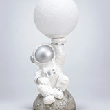 LSB Silver Astronaut Holding Moon, side Bed Table Lamp, Kids Room Decor