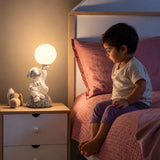 LSB Silver Astronaut Holding Moon, side Bed Table Lamp, Kids Room Decor