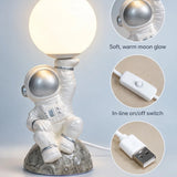 LSB Silver Astronaut Holding Moon, side Bed Table Lamp, Kids Room Decor