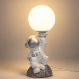 LSB Silver Astronaut Holding Moon, side Bed Table Lamp, Kids Room Decor