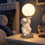 LSB Silver Astronaut Holding Moon, side Bed Table Lamp, Kids Room Decor