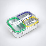 LSB Green, Purple & Yellow Transparent Lid Happy Bites Lunch Box