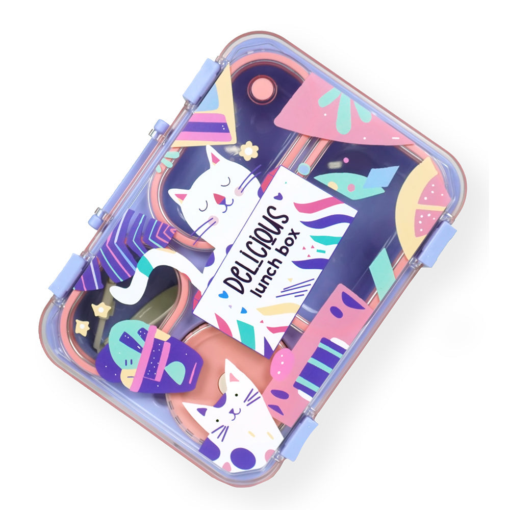 Little Surprise Box,Purple Meow Compact Tiffin Lunch Box for Kids