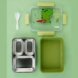Little Surprise Box,Rock Dino Green Big Size Stainless Steel Kids Lunch Box