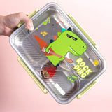 Little Surprise Box,Rock Dino Green Big Size Stainless Steel Kids Lunch Box