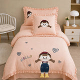 LSB 4 pcs Little Girl Theme Luxe Embroidered & 3D hanging collection of Single bed comforter, 1 flat bedsheet, 2 pillow covers entire Bedding Set for Single Size Bed.