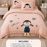 LSB 4 pcs Little Girl Theme Luxe Embroidered & 3D hanging collection of Single bed comforter, 1 flat bedsheet, 2 pillow covers entire Bedding Set for Single Size Bed.