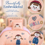 LSB 4 pcs Little Girl Theme Luxe Embroidered & 3D hanging collection of Single bed comforter, 1 flat bedsheet, 2 pillow covers entire Bedding Set for Single Size Bed.