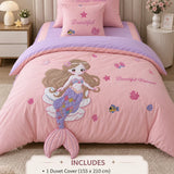 LSB 4 pcs Beautiful Mermaid Princess Theme Luxe Embroidered & 3D hanging collection of Single bed comforter, 1 flat bedsheet, 2 pillow covers entire Bedding Set for Single Size Bed.