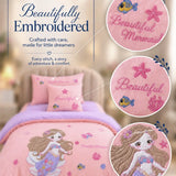LSB 4 pcs Beautiful Mermaid Princess Theme Luxe Embroidered & 3D hanging collection of Single bed comforter, 1 flat bedsheet, 2 pillow covers entire Bedding Set for Single Size Bed.