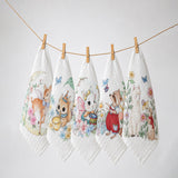 LSB 5 Pcs Enchanted Garden Animal theme super Soft Breathable Pure Muslin Cotton Napkins set