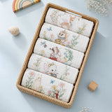 LSB 5 Pcs Enchanted Garden Animal theme super Soft Breathable Pure Muslin Cotton Napkins set